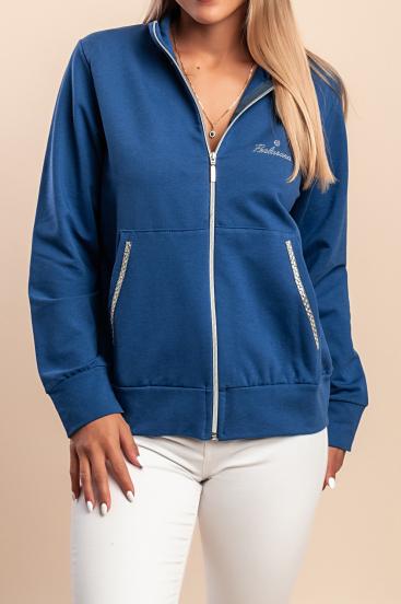 Baumwoll-Sweatshirt mit Reißverschluss, blau