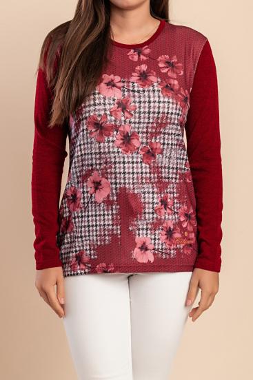 Bedruckter Pullover, Burgunderrot