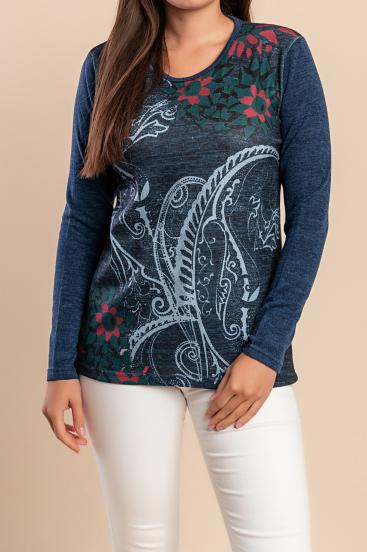 Bedruckter Pullover, Grau