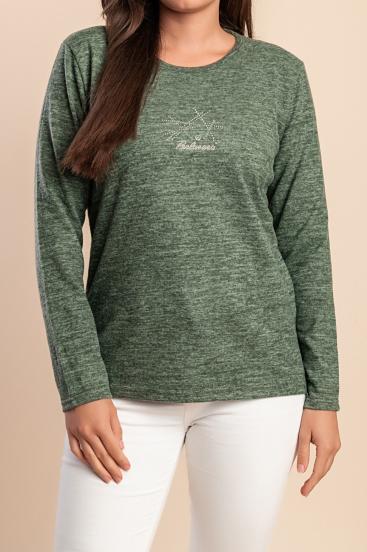 Gestrickter Pullover mit Rundhalsausschnitt, grün