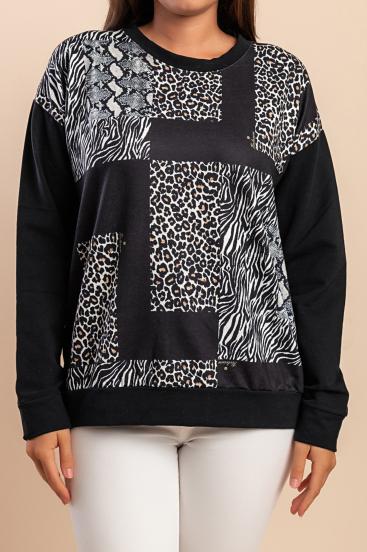 Baumwolltop mit Print, schwarz