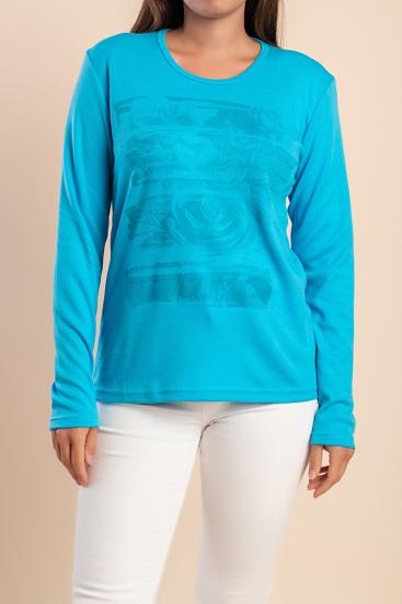 Baumwoll-Top mit Print, hellblau