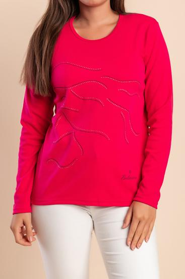 Baumwoll-Top mit Druck, pink