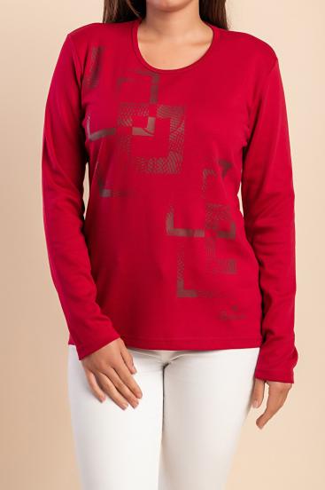 Baumwoll-Top mit Print, rot