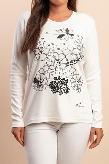 Langarmshirt aus Baumwolle, weiß