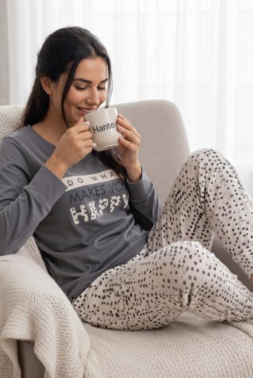 Lange bedruckte Pyjamas, grau