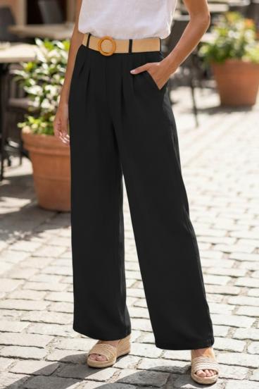 Lange Hose mit dekorativem Bund, schwarz