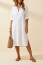 Locker sitzendes Leinen-Maxi-Hemdkleid, Weiß