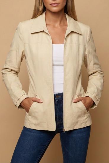 Übergangs-Baumwolljacke mit Reißverschluss, Beige