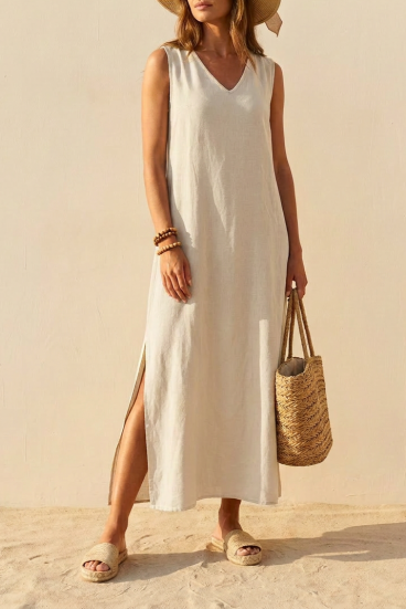 Lockeres Viskose-Maxikleid, beige