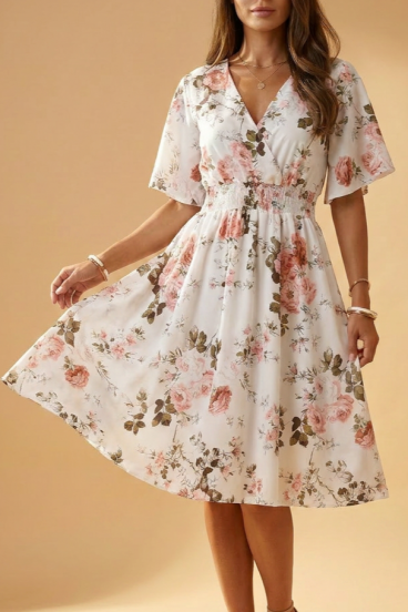 Midikleid mit Blumenmuster, weiß