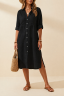 Lockeres Leinen-Maxi-Hemdkleid, schwarz