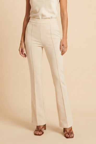 Lange Schlaghosen mit hoher Taille, Creme