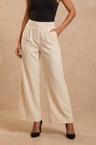 Lange Hosen mit weitem Bein, Creme