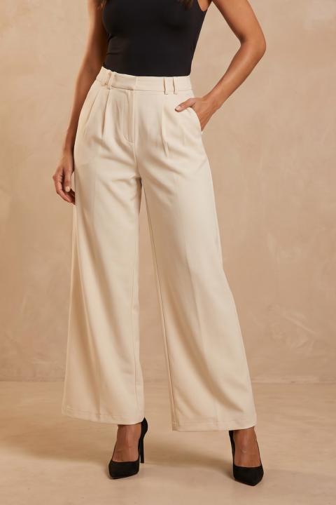 Lange Hosen mit weitem Bein, Creme