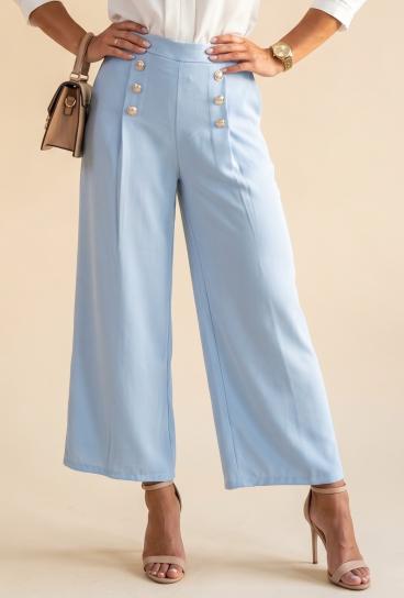 Elegante Hose mit dekorativen Knöpfen, hellblau