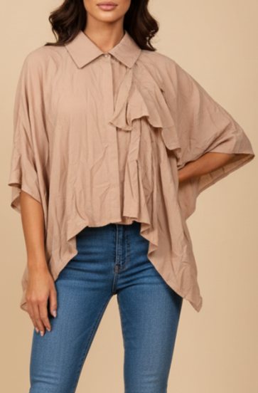 Asymmetrische Viskosebluse, Beige