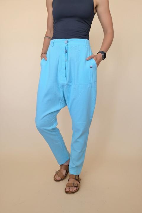 Lange Hose mit Knöpfen, türkis
