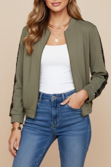 Baumwoll-Sportjacke mit Pailletten, Olivgrün