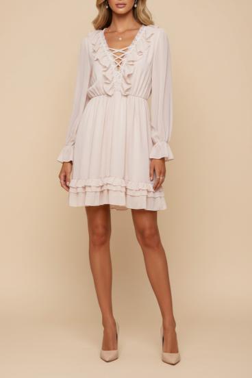 Elegantes Kleid mit Rüschen, beige