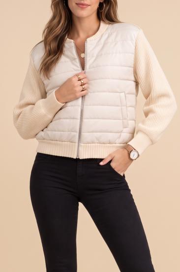 Gestrickter Reißverschluss-Cardigan, weiß
