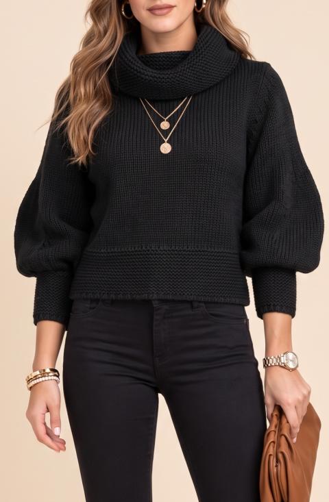 Pullover mit weiten Ärmeln, Schwarz