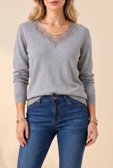 Pullover mit Stickerei, grau