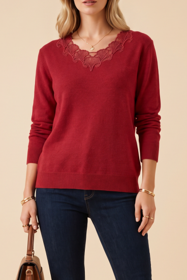 Pullover mit Stickerei, Rot
