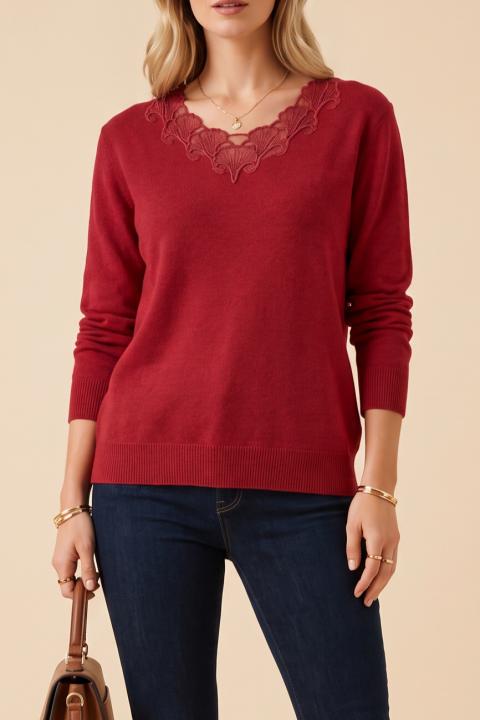 Pullover mit Stickerei, Rot