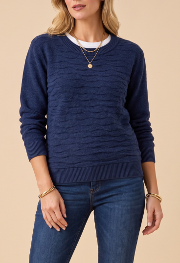 Damen Pullover mit Rundhalsausschnitt, Dunkelblau
