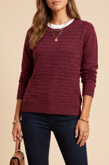 Damen Pullover mit Rundhalsausschnitt, Burgunderrot
