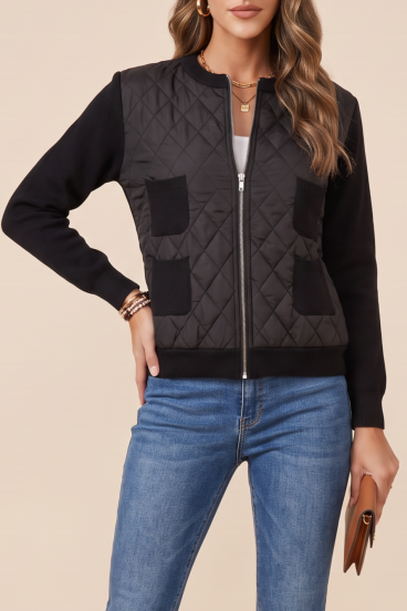 Gestrickte Jacke mit Reißverschluss, schwarz