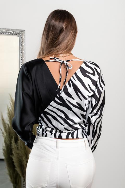 Elegante Bluse mit Print Roveretta, schwarz und weiß
